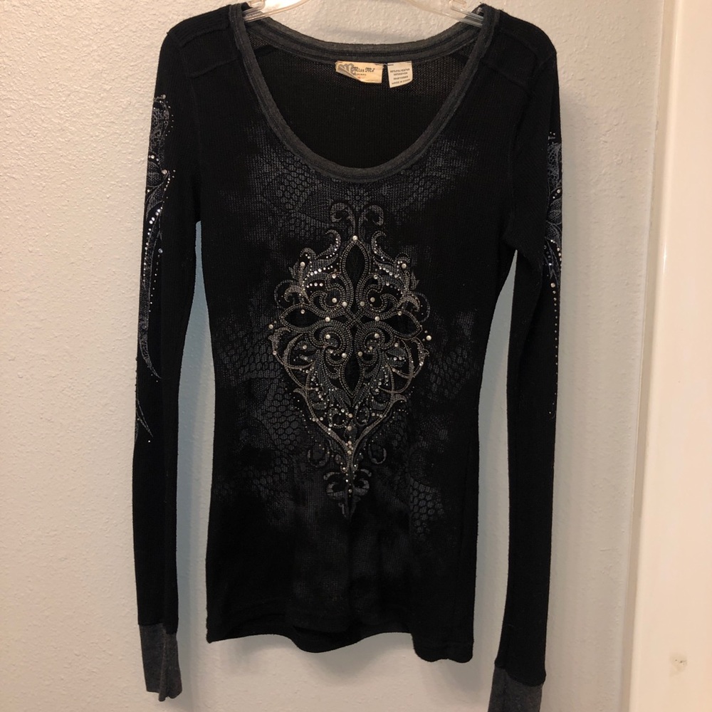 Miss Me Long Sleeve Embellished Top - size M
